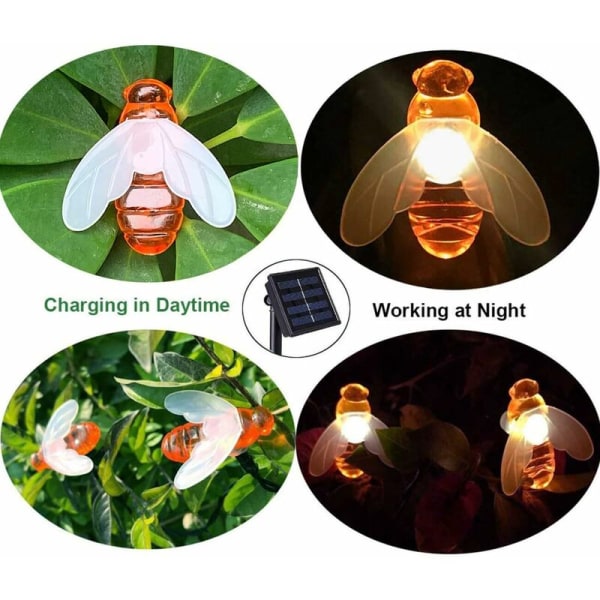 20 LED Solar String Lights Utomhus Vattentät Simulering Honey Bee Dekor för trädgård Juldekorationer Varm vit