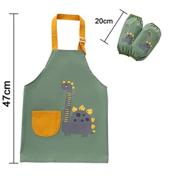 Barnförkläde med ficka, justerbart och vattentätt, för kök och pyssel, dinosauriemönster