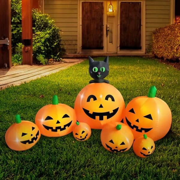 XJING Sæt med 7 oppustelige græskar, Halloween festdekorations tilbehør med indbyggede LED-lys