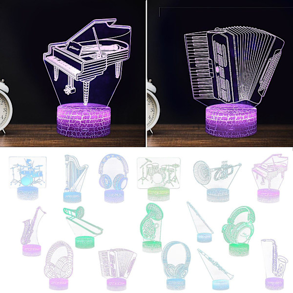 Musikinstrument 3d nattlampa led färgglad 16-färgs fjärrkontroll skrivbordslampa