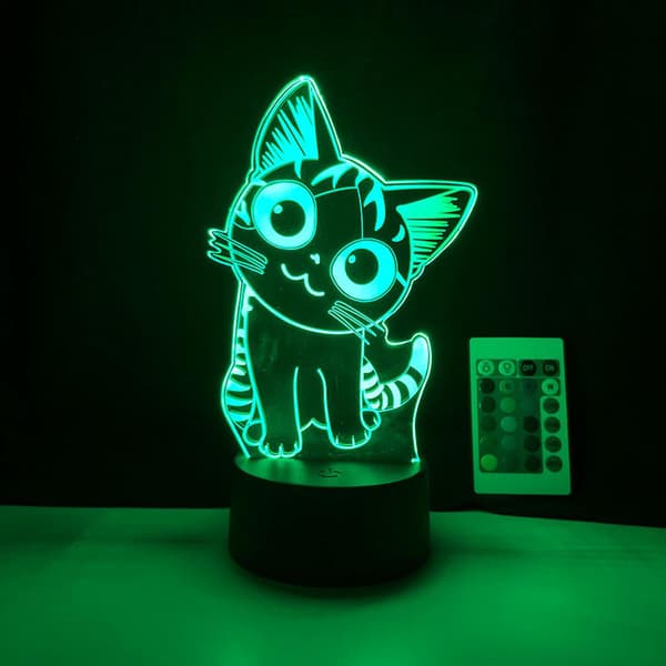 LED Natlys Anime Kat 3D Illusion Lampe med R