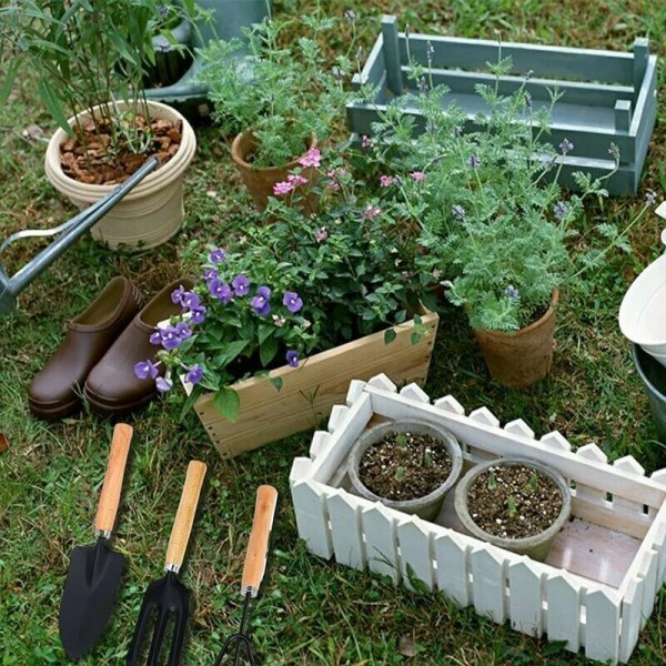 Haveredskaber, 3-delt miniplante Haveredskabssæt, lille skovl, skovl, rivehåndtag til indendørs og udendørs haveplanter