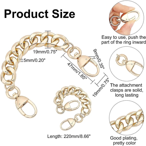 Guld, 1 stycke förlängningskedja för handväska, 29 cm brett handväska i aluminium, förlängning av kort rem, byte av väskrem.