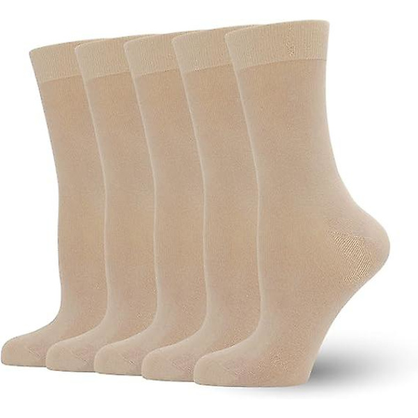 Mjuka tunna bambustrumpor för kvinnor, stretchiga och lediga, affärsstrumpor, 5 par/storlek: medium/färg: khaki