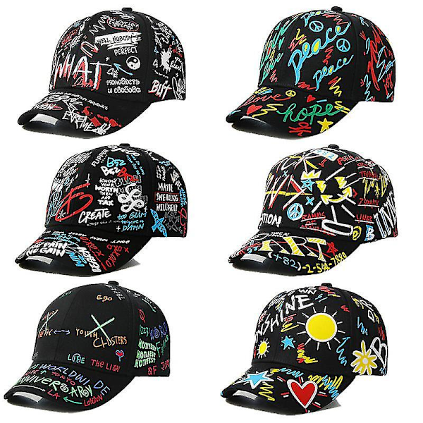 4-8 år barns snapback keps för pojke och flicka mode graffiti basebollkeps（E vit）