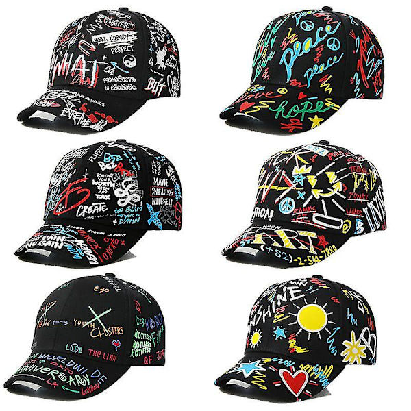 4-8 år børns snapback hat til dreng og pige mode graffiti baseball cap（E hvid）