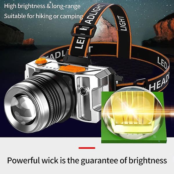 Hodelykt, Smart Sensor, Hodelykt, USB-oppladbar, LED-hovedlykt, Super Bright, Hodelykt, Hodelykt, Campinglys, Lommelykt A
