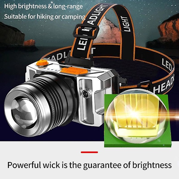 Pandelampe, Smart Sensor, Pandelampe, USB Genopladelig, LED Pandelampe, Super Lys, Pandelampe, Pandelampe, Campinglys, Lommelygte A