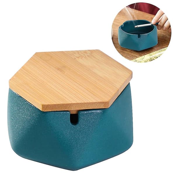 Keramisk askkopp med lock, vindtät design och geometrisk form (GRÖN)