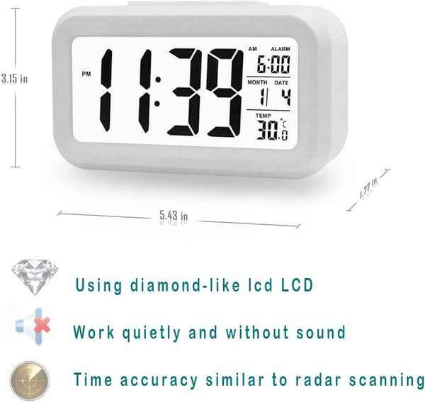 Digital väckarklocka LED-display med temperatur, stor LCD-sifferdisplay, större LCD-bakgrundsbelysning