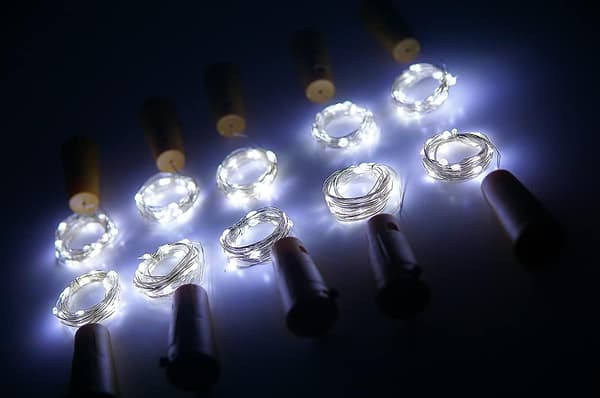 Vinflasklampor med kork, 10-pack batteridrivna LED-korkformade silverkoppartråd