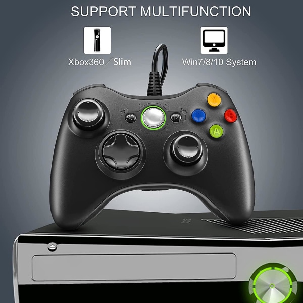 Joystick med kabel, USB styrspak för spelkontroll med kabel med dubbla vibrationer för PC Xbox 360 Windows