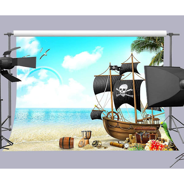 Cartoon Piratskepp Bakgrund 7x5ft Tematiserad Festfotostudio Fotobakgrund Rekvisita