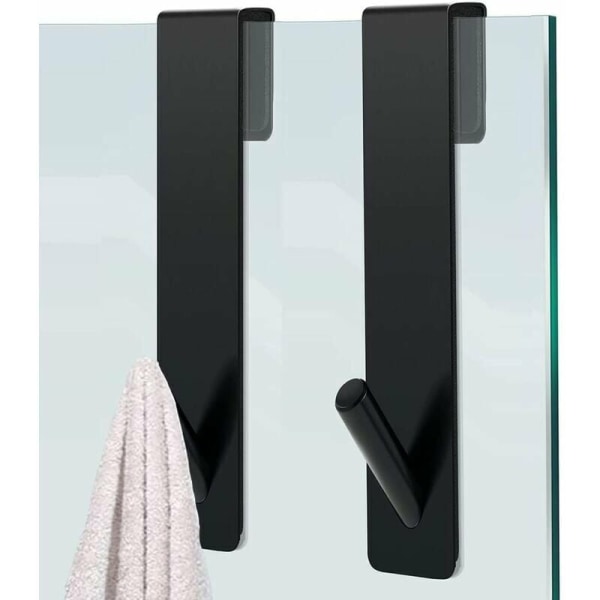 Duschkrokar, 2 st Duschbås väggkrokar, handdukskrokar utan borrning, badrumsdörrkrokar, rostfritt stål, för glastjocklek 6-12 mm, svart
