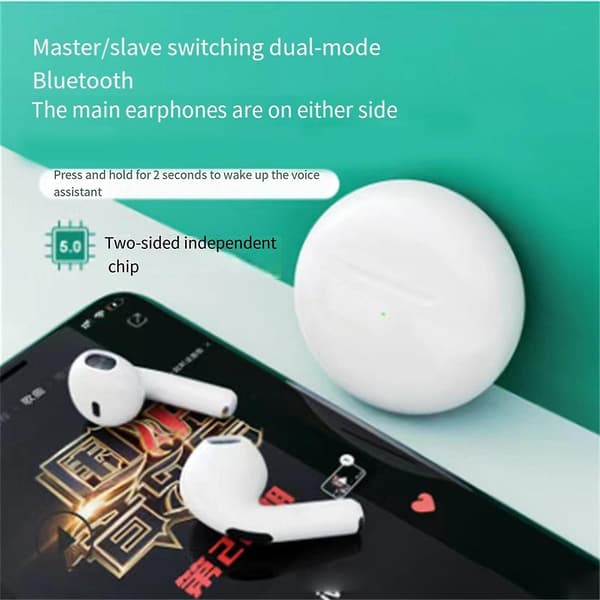 TWS Pro6 Bluetooth-hörlurar Mini trådlösa öronsnäckor för , Android, enheter Vit（Vit）