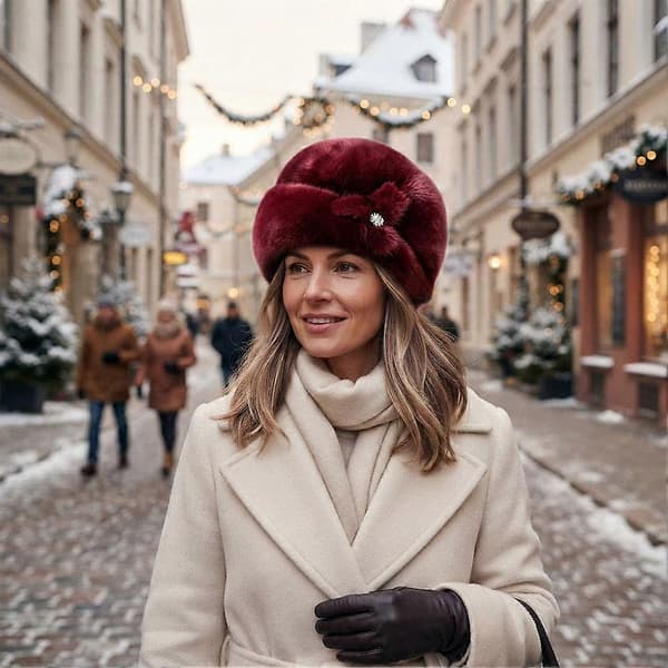 Varm hat i imiteret pels, klassiske farver, vintervarme, præcis pasform, elegant design, blød Red