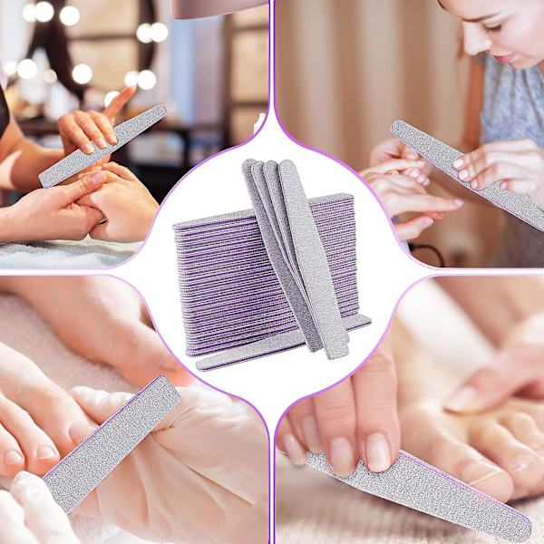 Dww-50 st nagelfilar - Grå/Lila, Dubbelsidig 100/180 Grit Professionell, Gel Grit För Manikyr, För Hemmabruk eller för Nagelsalonger Na