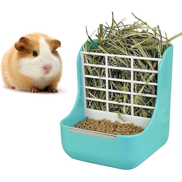 Rabbit Hay Feeders Rack, 2 In 1 Feeder Bowls Double For Grass/food For Small Animal Supplies Rabbit Chinchillas Guinea Pig Hamsters (1 Pc) Pink/blue/y