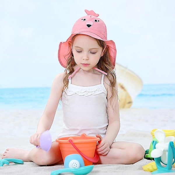 Dww-L-UPF50+ Flamingo-hatt for babyer og barn Justerbar | Dekk barnas hode og nakke hele dagen