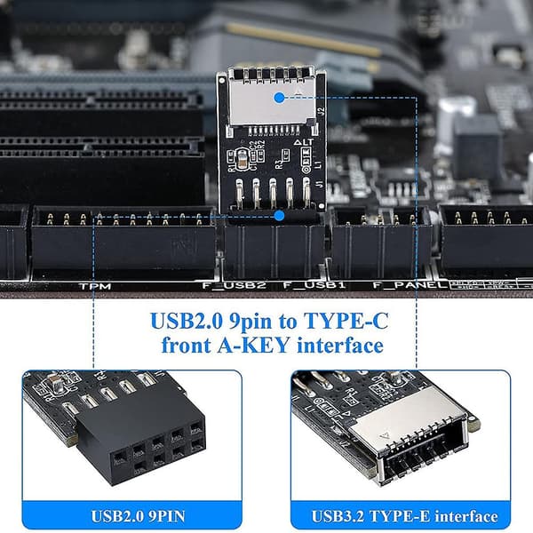 USB 2.0 Etupaneelin Otsikko USB 9Pin - USB 2.0 Type-E Sisäinen Sovitin Emolevyn Liitäntäsovitin (musta)