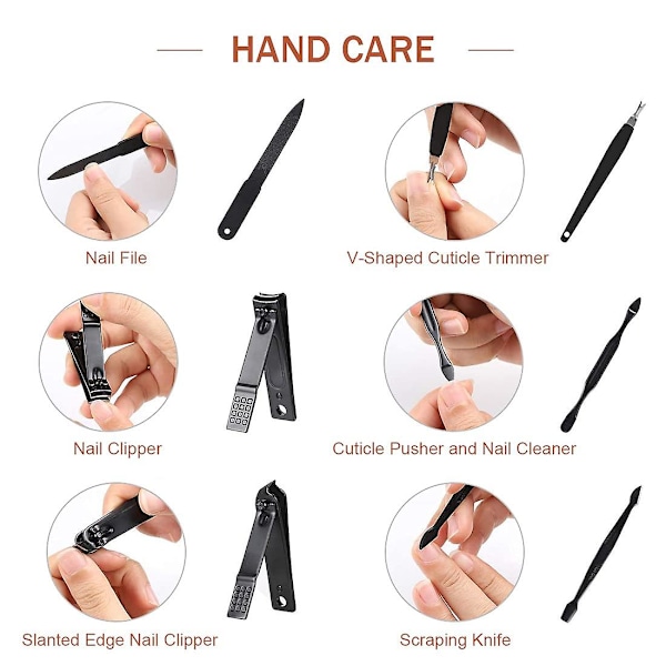Manikyrset, Professionellt Pedikyrset Nagelklippare, 16 i 1 Resegrooming Kit Nagelsvård Verktyg Med Lyxigt Läder Reseväska För Män Och Kvinnor