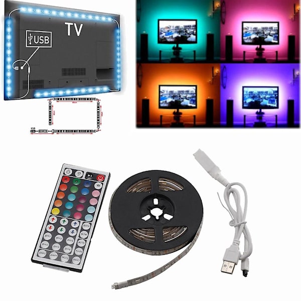 5V 5050 TV-bakgrundsbelysning Bias-belysning USB flexibel LED-ljusremsa PC-skärm 2m (svart)