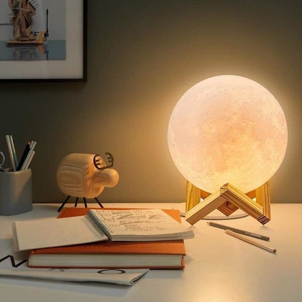 Full Moon Lamp 3d Led Nattlampa Dimbar Touch Control Ljusstyrka Usb Laddning
