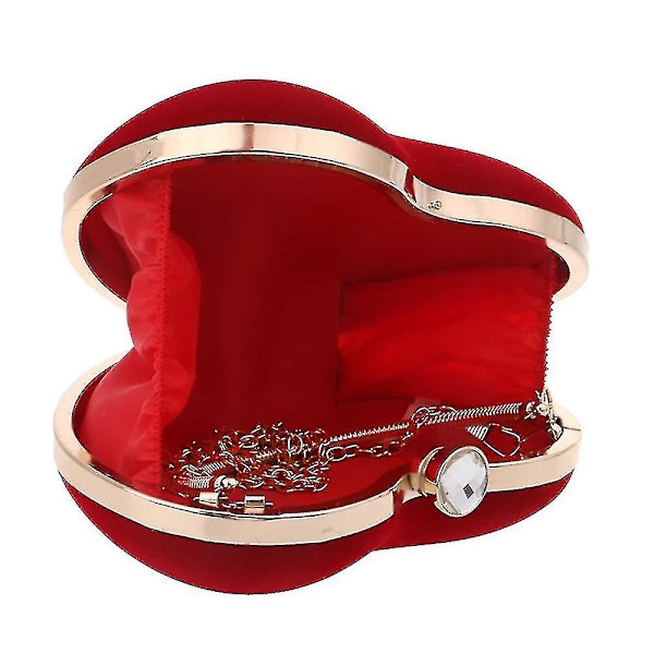 Hjärtformad handväska, dammode, sminkväska, aftonväska, clutchväska, handväska (rosröd)