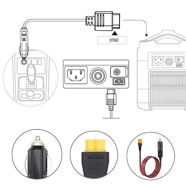 Billadapter til XT60 12V 24V ladekabel til S2000 EB55, 757/767 serie（Som vist）