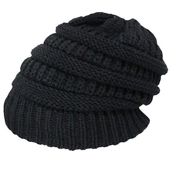 Lined Wool Hat Women's Knitted Pullover Cap Men's Outdoor（Black）