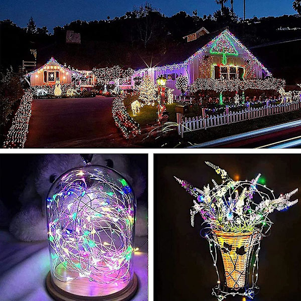 [2 Pack] Utomhus Solcellslampor 12M 120 LED Utomhuslampor Vattentät Koppartråd 8 Mönster Solcellslampor