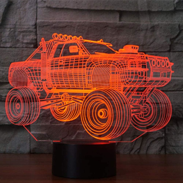 Abstrakt 3D SUV Monster Truck Optisk Illusion Nattlampa 7 Färgbyten Touch Switch USB-driven LED Halloween Skrivbordslampa för Semesterfödelsedagspresent