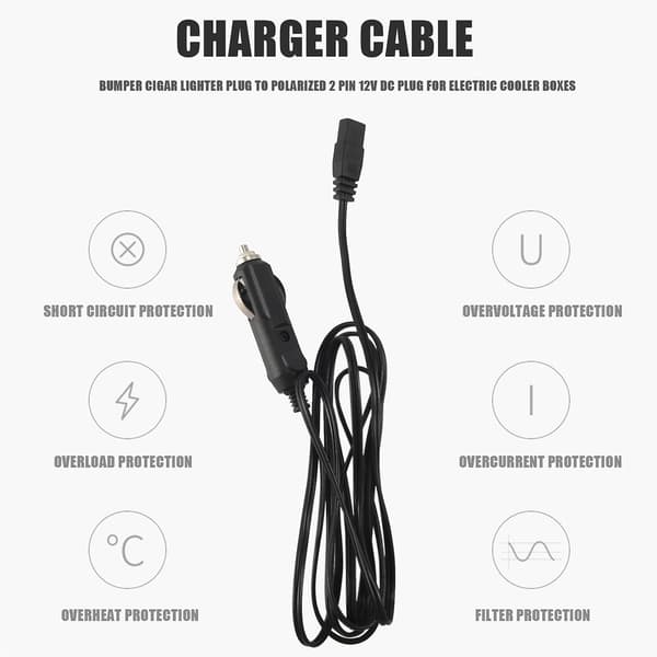 2m 12V Bilkøleskabskøleboks Lighter 2-bens opladerkabel（Sort）