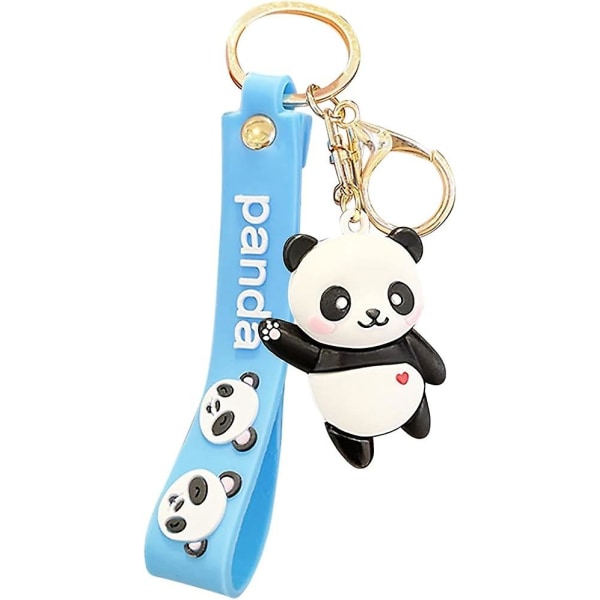 (Rosa+Blå) Nyckelringstillbehör-Nyckelband-Söt tecknad viftande panda Nyckel-vinkande djur Nyckelring-Nyckelringstillbehör