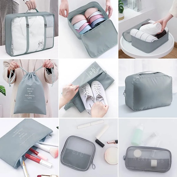 Resväska Packningskuber - 9-delars Resväska Packningskuber Lätt Resväska Organizer Set Bagage Packnings Organizer - Grå