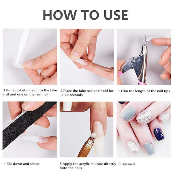 Akrylnaglar Franska Naglar 500st Konstgjorda Falska Naglar Halva Spetsar Med Ask & Falsk Nagelklippare För Nagelsalonger Och Hemma-DIY (10 Storlekar, Nat