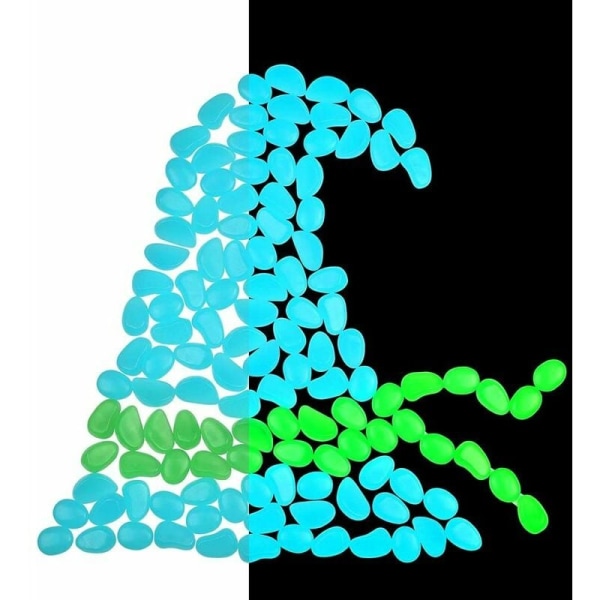 200 stykker blå og grønne glødende småstein, dekorative glødende småstein om natten for utendørs bruk, hage, akvarium, stier, gate