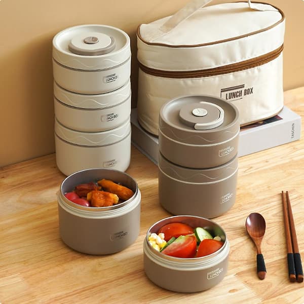 Rostfritt stål Bento Lunch Box Matkvalitet Bento Box Med Förvaringsväska För Utomhusvandring Picknick（4 Pack）