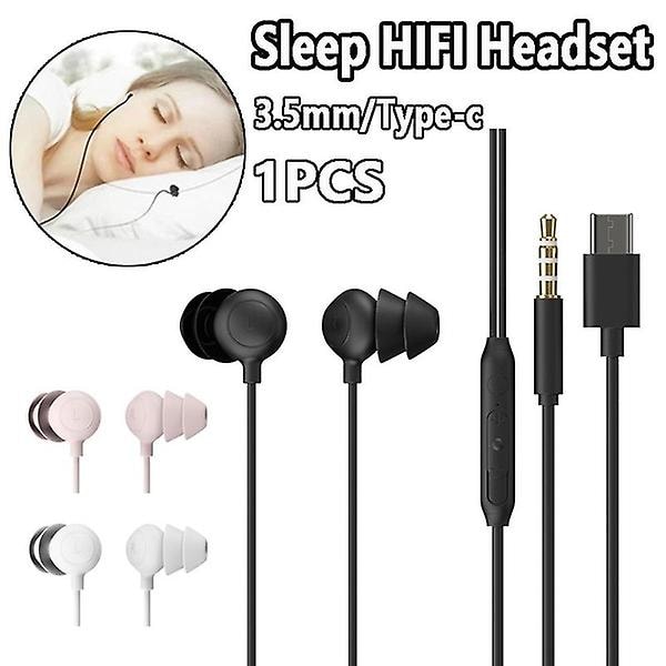 3,5 mm/typ-c trådbundna hörlurar, sömn Hifi-headset, basstereoljudreducerande hörlurar med mikrofon svart