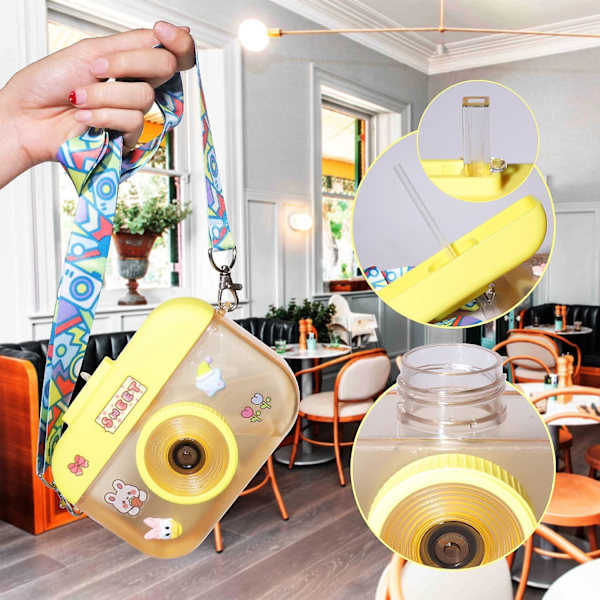 Kawaii Vattenflaska med Sugrör och Dekaler för Flickor, Söt Plastflaska för Barn med Fem Söta Dekaler och 3D-Dekaler, Dekorerade Dricksglas