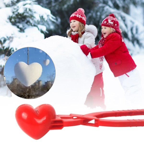 Snöbollsmaskin i plast med rött hjärta, utomhusleksak för barn, snögubbeform, klämma, vinterleksak ns2