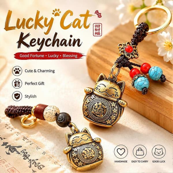 Alloy Lucky Cat Nøglering - Messing Bobblehead Vedhæng til Bil & Taske Blue
