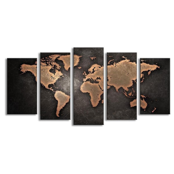Lærredsbillede, der viser et verdenskort på en sort baggrund - moderne dekoration