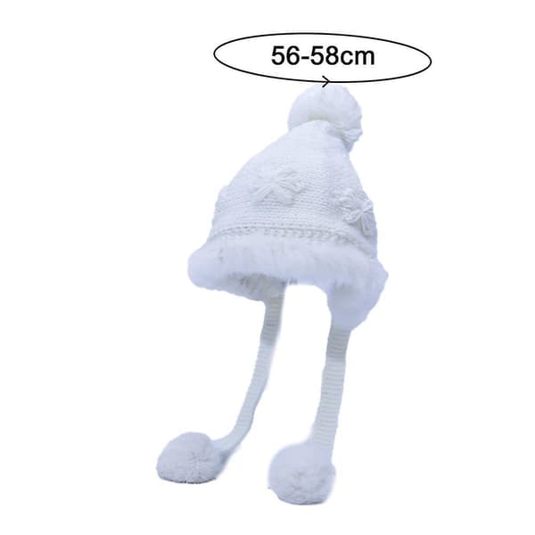 Söt broderad pälsboll ullhatt höst och vinter plus sammet tjock varm stickad mössa（Vit）
