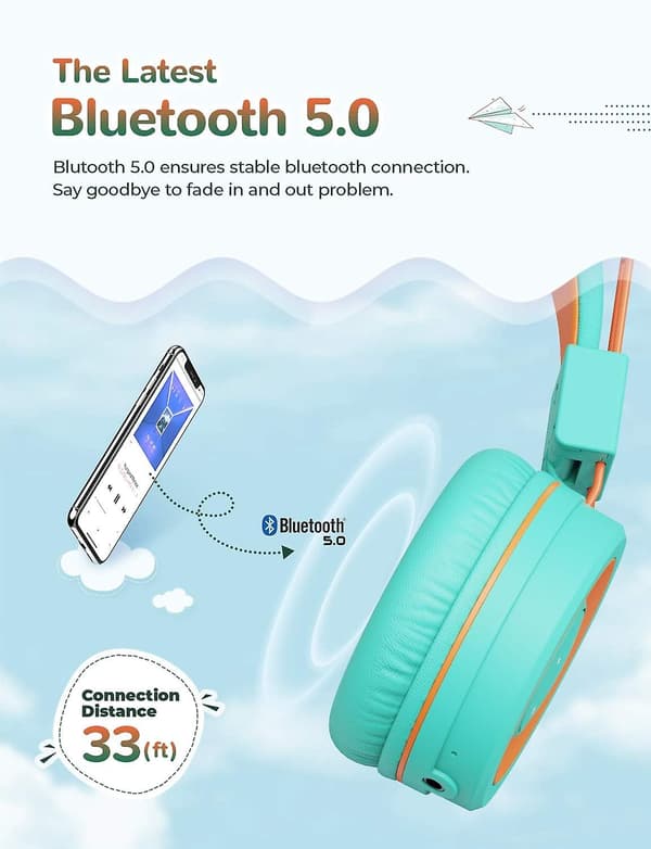 Bluetooth-hörlurar för barn, barn-hörlurar med mikrofon, 22 timmars speltid, Bluetooth 5.0, stereo