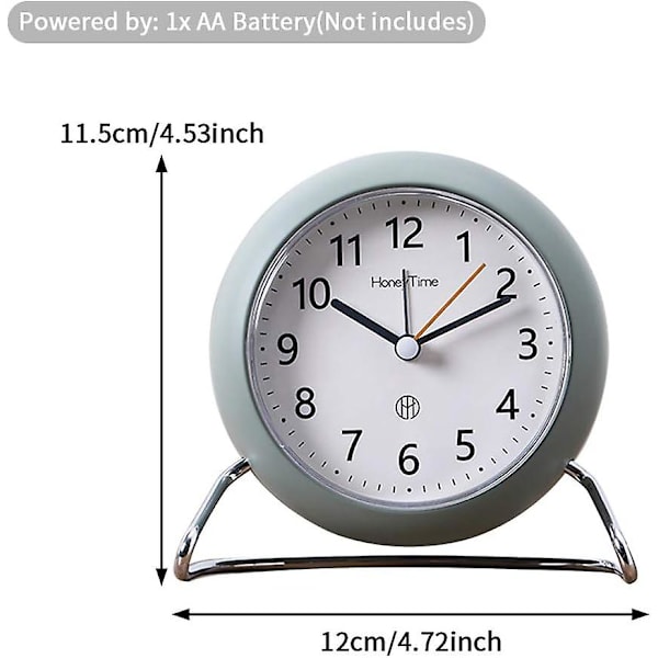 Analog Alarm Clock, Super Quiet, No Ticking, Small Round Clock With Soft Night Light