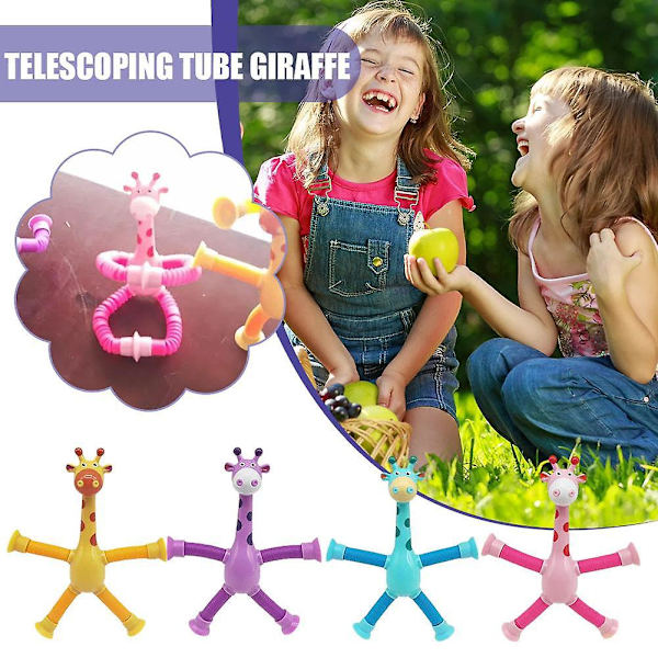 Sugrör i tecknad film, teleskoprör, giraff, lätt dekompressionsleksak, användbart verktyg, bordsdekoration (rosa)
