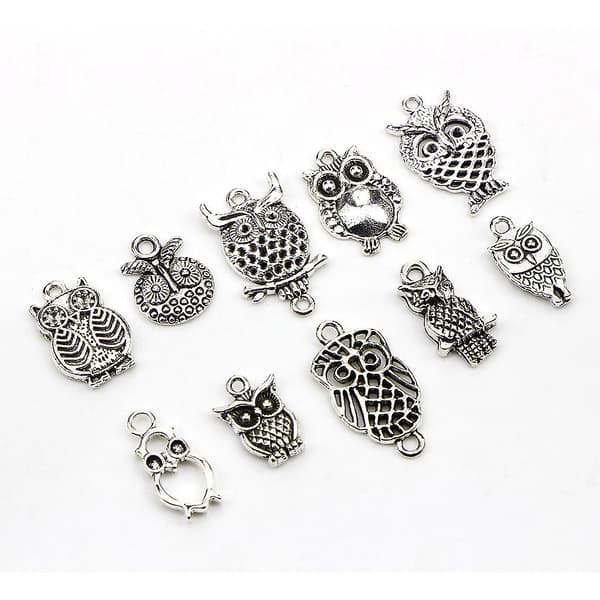 30 stk./sæt Animal Lucky Dangle Vedhæng Antik Sølv Ugle Charms Til Smykker