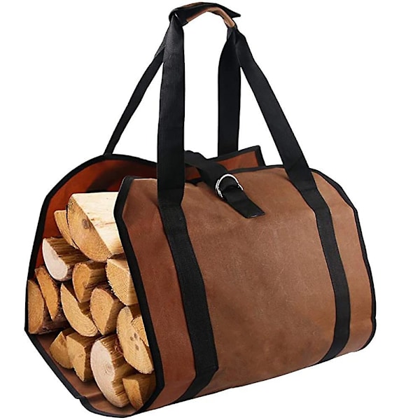 Bæreveske for ved, lerretsveske for vedtransport, tilbehør til peisovn, vedholder med håndtak, for innendørs og utendørs camping, khaki, 110*46cm