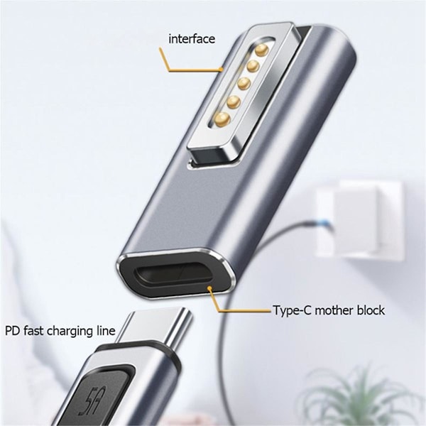 Magnetisk USB C-adapter Typ C/DC5521 till 2-kontakts PD Snabbladdningsadapter för /Pro（Som visas）